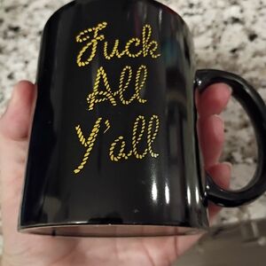 Black Mug with Gold Text Funny